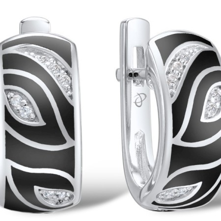 Sterling Silver Earrings Enamel,White Cubic Zirconia (E309192ENA1SL925)