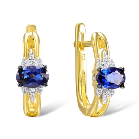 Sterling Silver w/ Yellow Plating Earrings Created Sapphire,White Cubic Zirconia (E309214CRSZSY925)