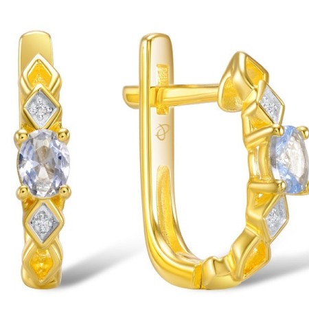 Sterling Silver w/ Yellow Plating Earrings Blue Spinel,White Cubic Zirconia (E309215BLZSY925)