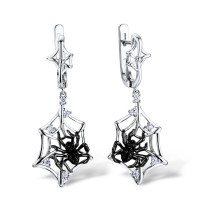 Sterling Silver w/ Black White Plating Earrings White Cubic Zirconia,Black spinel (E309262BSNZSK925)