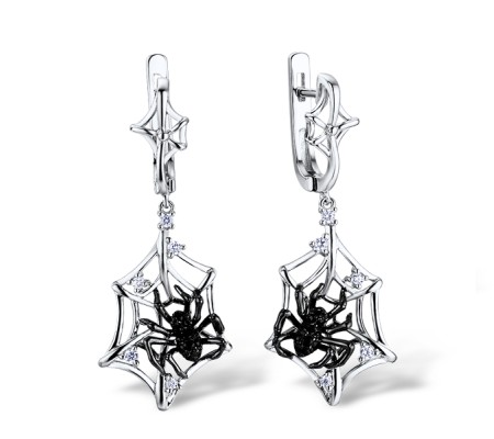 Sterling Silver w/ Black White Plating Earrings White Cubic Zirconia,Black spinel (E309262BSNZSK925)