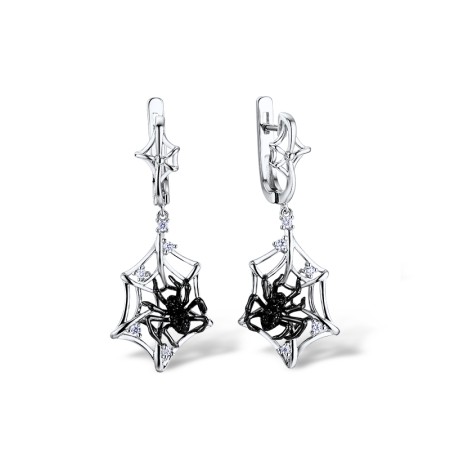 Sterling Silver w/ Black White Plating Earrings White Cubic Zirconia,Black spinel (E309262BSNZSK925)