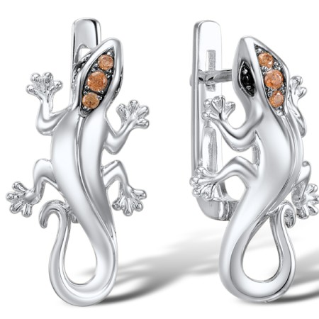 Sterling Silver w/ Black White Plating Earrings Champagne Cubic Zirconia,Black spinel (E309274BSCSK925)