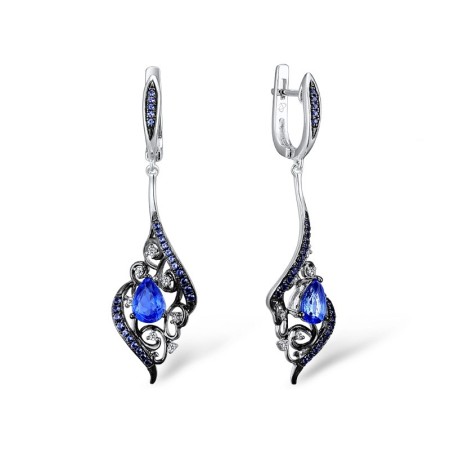 Sterling Silver w/ Black White Plating Earrings Blue Glass,Blue Nano Cubic Zirconia,White Cubic Zirconia (E309294BLNZSK925)
