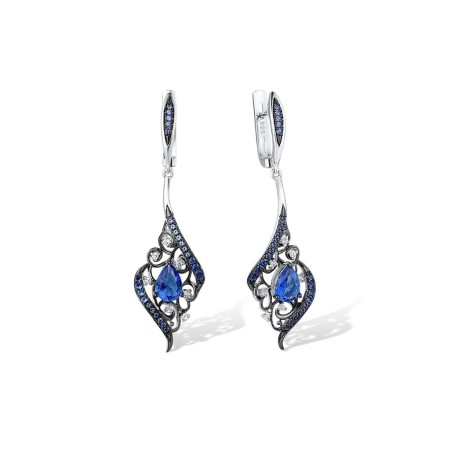 Sterling Silver w/ Black White Plating Earrings Blue Nano Cubic Zirconia,Blue Spinel,White Cubic Zirconia (E309294BNBZSK925)