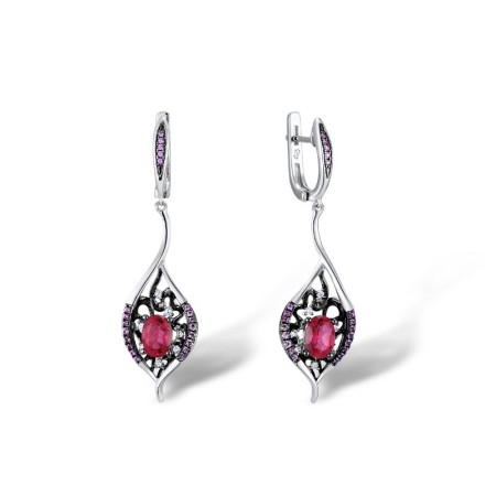 Sterling Silver w/ Black White Plating Earrings Created Pink Sapphire,Pink Glass,White Cubic Zirconia (E309295PGCZSK925)