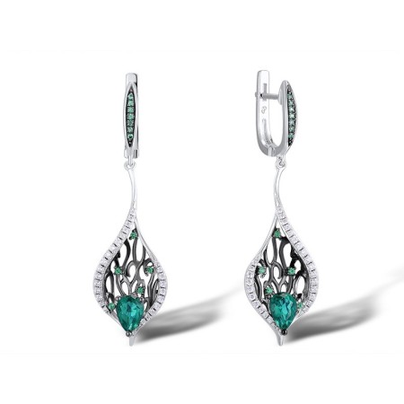 Sterling Silver w/ Black White Plating Earrings Green Glass,Green Spinel,White Cubic Zirconia (E309296GGNZSK925)