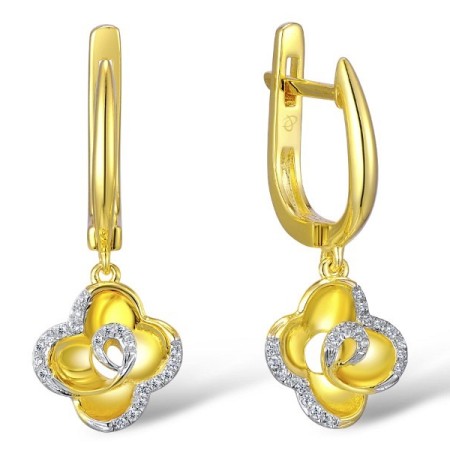 Sterling Silver w/ Yellow Plating Earrings White Cubic Zirconia (E309312WCZSY925)