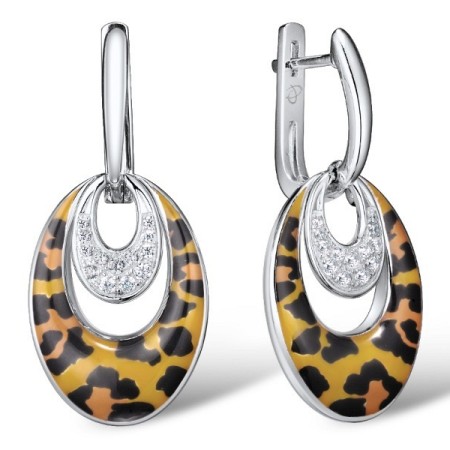 Sterling Silver Earrings Enamel,White Cubic Zirconia (E309322ENASL925)