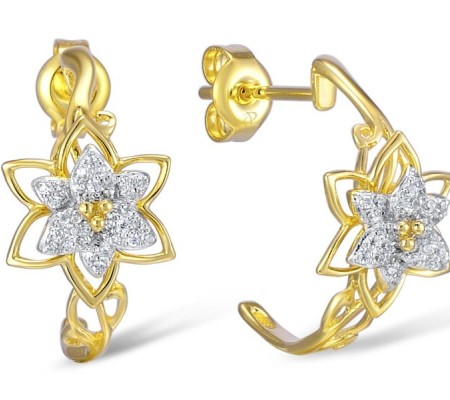 Sterling Silver w/ Yellow Plating Earrings White Cubic Zirconia (E309374WCZSY925)