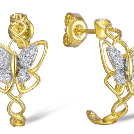 Sterling Silver w/ Yellow Plating Earrings White Cubic Zirconia (E309376WCZSY925)