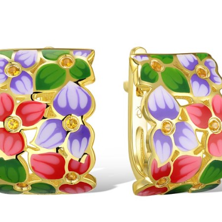 Sterling Silver w/ Yellow Plating Earrings Enamel,Yellow Nano Cubic Zirconia (Ci (E309378ENASY925)