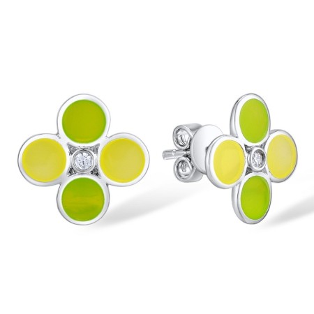 Sterling Silver Earrings Enamel,White Cubic Zirconia (E309410ENASL925)