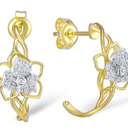 Sterling Silver w/ Yellow Plating Earrings White Cubic Zirconia (E309426WCZSY925)