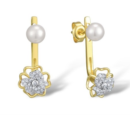 14KYW Earrings Diamond,Fresh Water White Pearl (E309427AFWP14KYW)