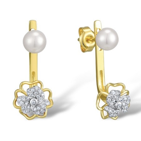 14KYW Earrings Diamond,Fresh Water White Pearl (E309427AFWP14KYW)