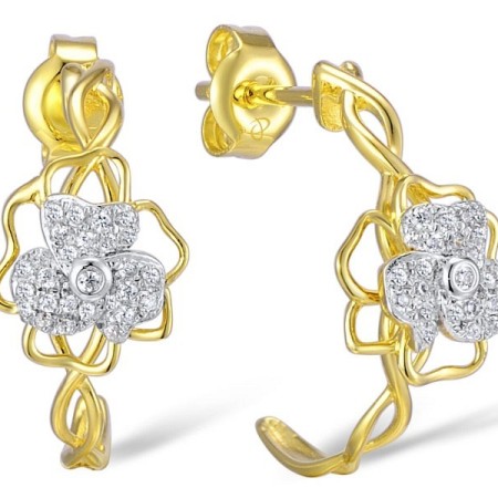 Sterling Silver w/ Yellow Plating Earrings White Cubic Zirconia (E309427WCZSY925)