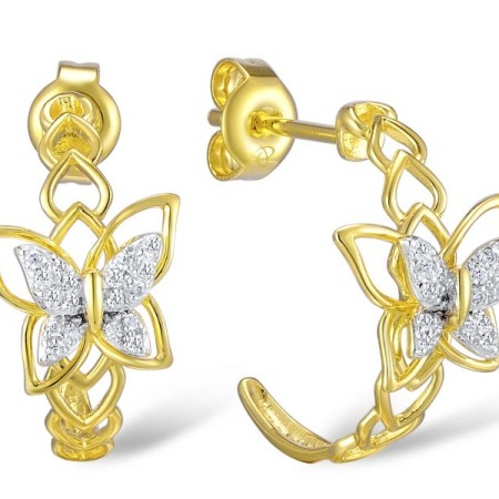 Sterling Silver w/ Yellow Plating Earrings White Cubic Zirconia (E309428WCZSY925)