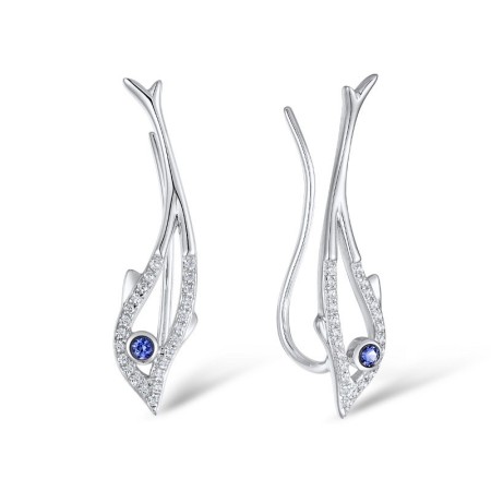 Sterling Silver Earrings Created Sapphire,White Cubic Zirconia (E309438CRSZSL925)