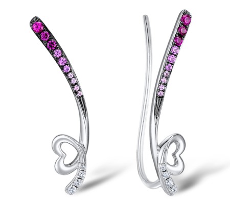 Sterling Silver w/ Black White Plating Earrings Created Pink Sapphire,Created Ruby,Created white sapphire (E309444CPRWSK925)