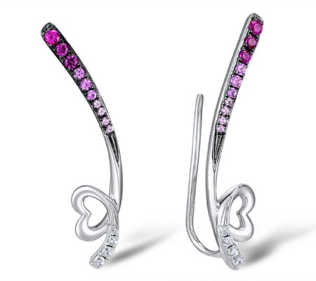 Sterling Silver w/ Black White Plating Earrings Created Pink Sapphire,Created Ruby,White Cubic Zirconia (E309444CPRZSK925)