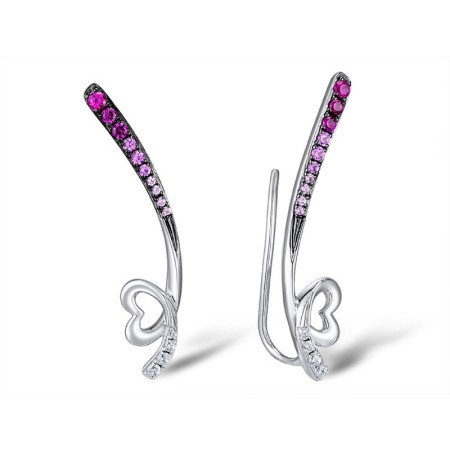 Sterling Silver w/ Black White Plating Earrings Created Pink Sapphire,Created Ruby,White Cubic Zirconia (E309444CPRZSK925)