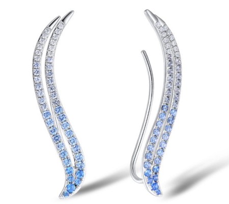 Sterling Silver Earrings Blue Spinel,White Cubic Zirconia (E309445BLZSL925)