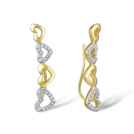 Sterling Silver w/ Yellow Plating Earrings White Cubic Zirconia (E309458WCZSY925)