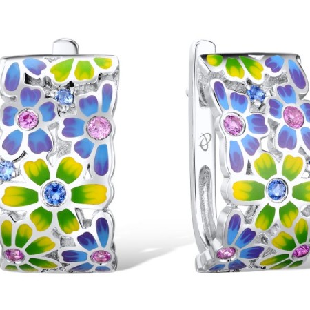 Sterling Silver Earrings Created Pink Sapphire,Enamel,Blue Spinel (E309543ENASL925)