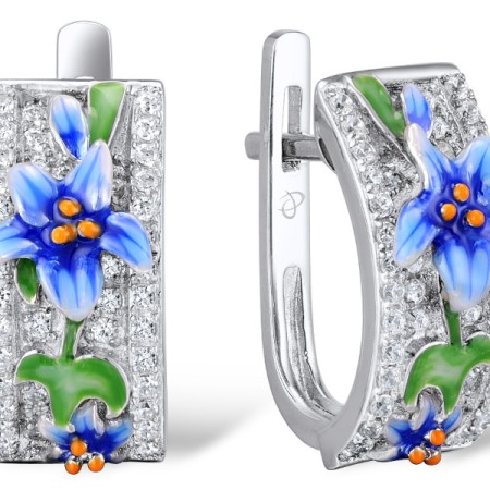 Sterling Silver Earrings White Cubic Zirconia,Enamel (E309546ENASL925)