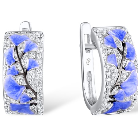 Sterling Silver w/ Black White Plating Earrings White Cubic Zirconia,Enamel (E309547ENA1SK925)