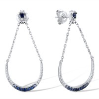 Sterling Silver w/ Black White Plating Earrings Created Sapphire,White Cubic Zirconia (E309549CRSZSK925)