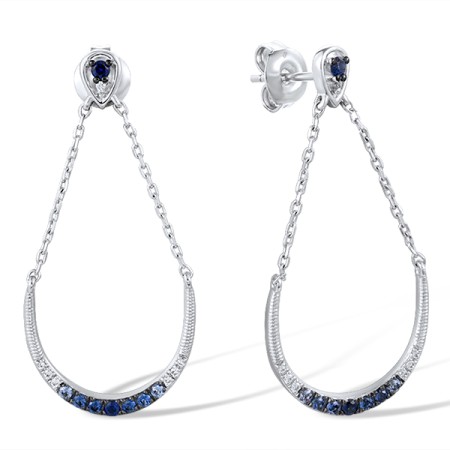 Sterling Silver w/ Black White Plating Earrings Created Sapphire,White Cubic Zirconia (E309549CRSZSK925)
