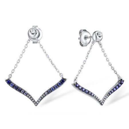 Sterling Silver Earrings Created Sapphire,White Cubic Zirconia (E309554CRSZSL925)
