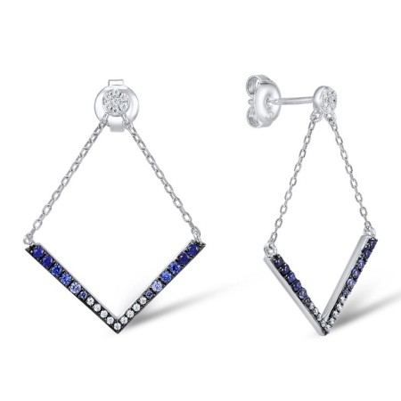 Sterling Silver Earrings Created Sapphire,White Cubic Zirconia (E309555CRSZSL925)