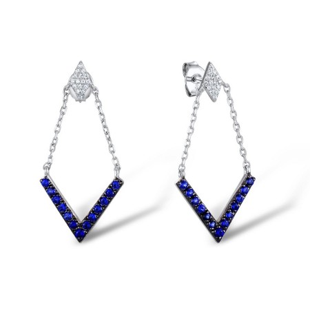 Sterling Silver w/ Black White Plating Earrings Created Sapphire,White Cubic Zirconia (E309556CRSZSK925)
