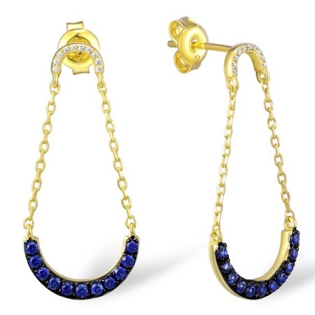 Sterling Silver w/ Yellow Black Plating Earrings Created Sapphire,White Cubic Zirconia (E309557CRSZSC925)