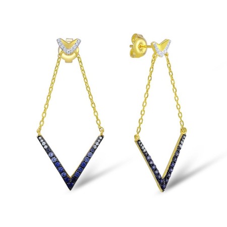 Sterling Silver w/ Yellow Plating Earrings Created Sapphire,White Cubic Zirconia (E309558CRSZSY925)