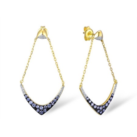 Sterling Silver w/ Yellow Black White Plating Earrings Created Sapphire,White Cubic Zirconia (E309559CRSZSZ925)