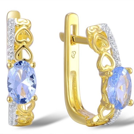 Sterling Silver w/ Yellow Plating Earrings Blue Spinel,White Cubic Zirconia (E309560BLZSY925)