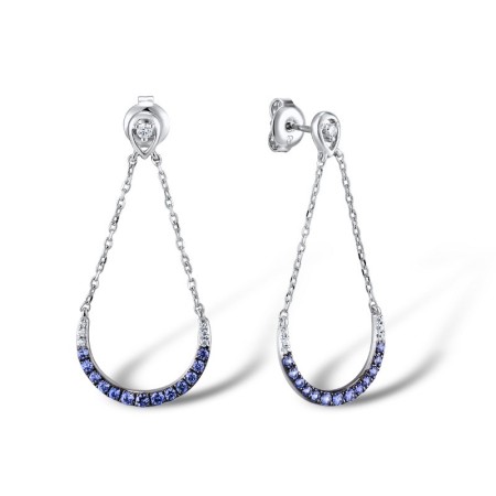 Sterling Silver w/ Black White Plating Earrings Created Sapphire,White Cubic Zirconia (E309561CRSZSK925)