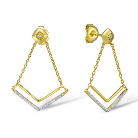 Sterling Silver w/ Yellow Plating Earrings White Cubic Zirconia (E309562WCZSY925)