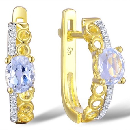 Sterling Silver w/ Yellow Plating Earrings Blue Spinel,White Cubic Zirconia (E309565BLZSY925)