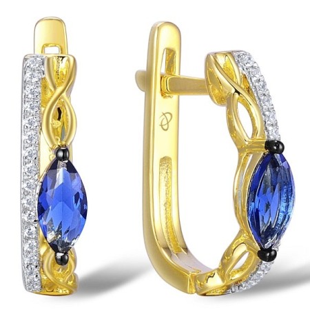 Sterling Silver w/ Yellow Plating Earrings Blue Glass,White Cubic Zirconia (E309566BLGZSY925)