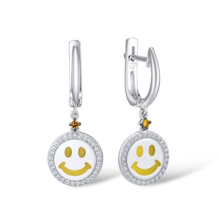 Sterling Silver Earrings Enamel,White Cubic Zirconia,Yellow Nano Cubic Zirconia (Ci (E309575ENASL925)
