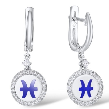 Sterling Silver Earrings Enamel,White Cubic Zirconia (E309590ENASL925)