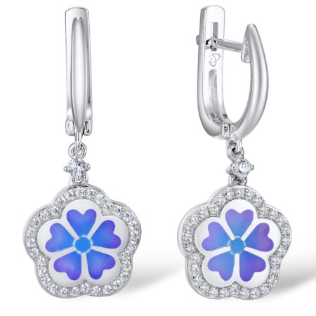 Sterling Silver Earrings Enamel,White Cubic Zirconia (E309595ENASL925)