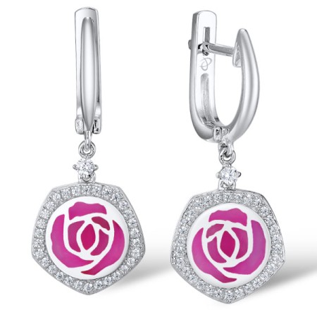Sterling Silver Earrings Enamel,White Cubic Zirconia (E309596ENASL925)
