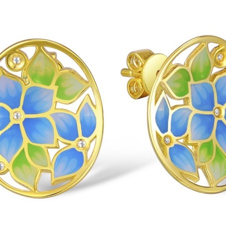 Sterling Silver w/ Yellow Plating Earrings Enamel,White Cubic Zirconia (E309604ENASY925)