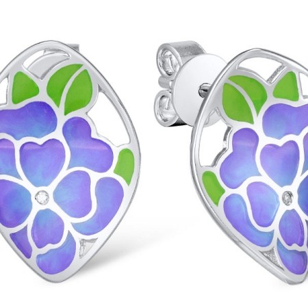 Sterling Silver Earrings Enamel,White Cubic Zirconia (E309606ENASL925)